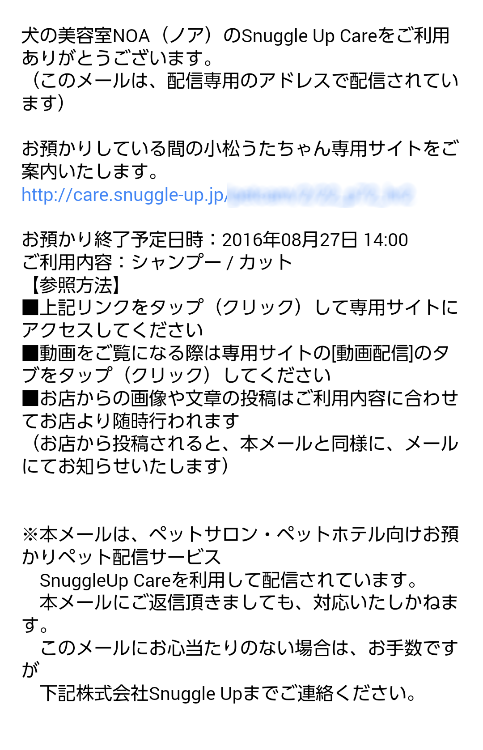 snuggle up care受付メールイメージ
